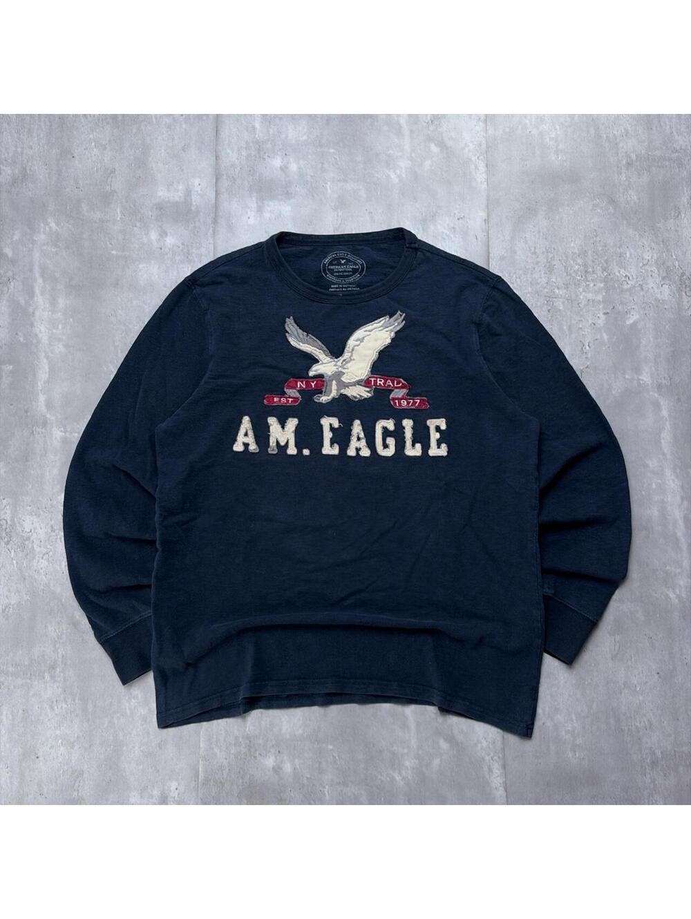 Y2K Navy American Eagle Grunge Skater Long Sleeve Shirt